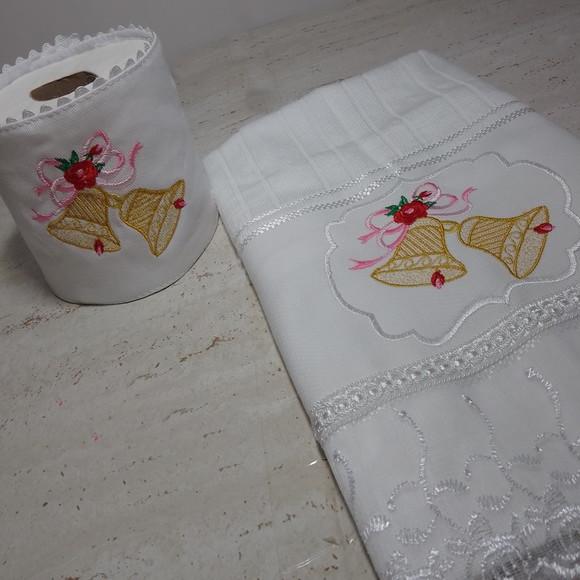 Kit Toalha de Rosto e Porta Papel Higiênico Sino Natal