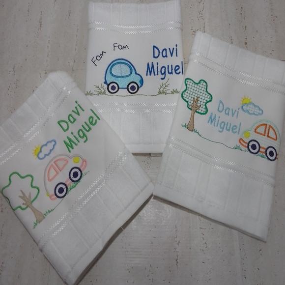 Kit Toalha Escolar Personalizada Carrinho 3 Unidades