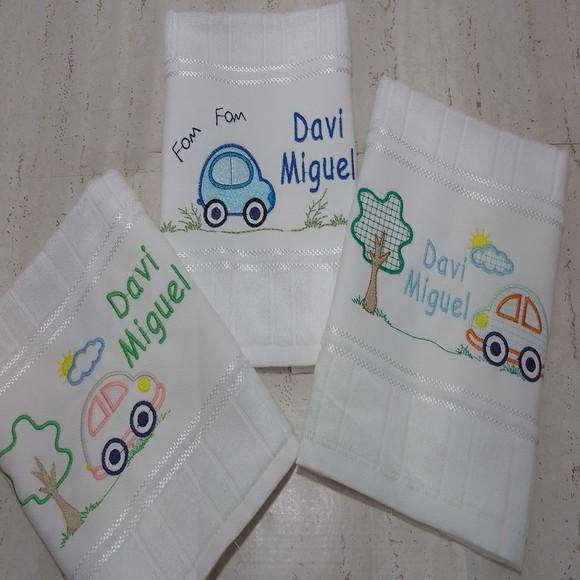 Kit Toalha Escolar Personalizada Carrinho 3 Unidades