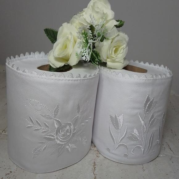 Porta Papel Higiênico Bordado Flores 2 Unidades