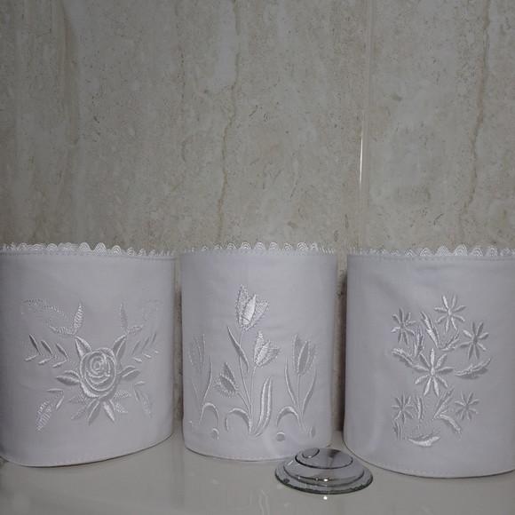 Porta Papel Higiênico Bordado Flores 3 Unidades