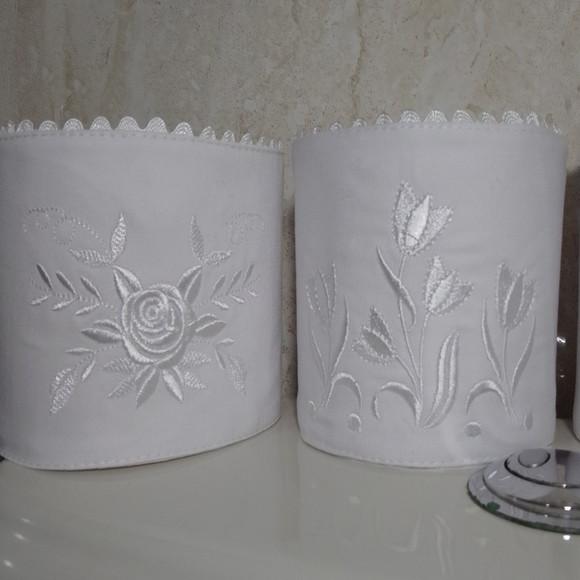 Porta Papel Higiênico Bordado Flores 3 Unidades