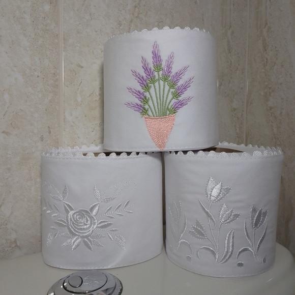 Porta Papel Higiênico Bordado Flores 3 Unidades
