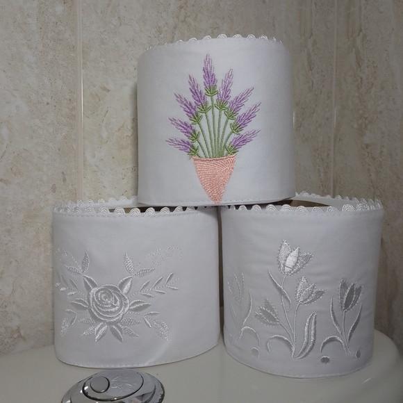 Porta Papel Higiênico Bordado Flores 3 Unidades