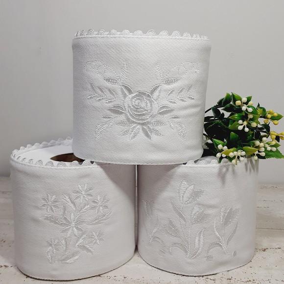 Porta Papel Higiênico Bordado Flores 3 Unidades