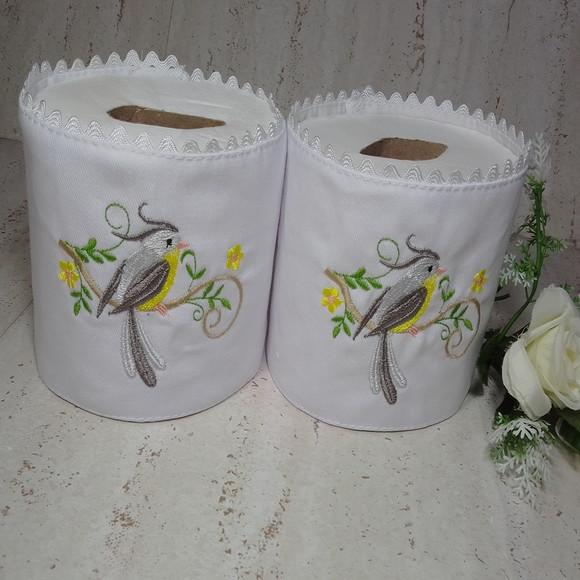 Porta Papel Higiênico Bordado Pássaros 2 Unidades