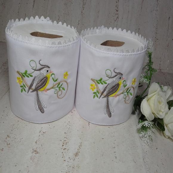 Porta Papel Higiênico Bordado Pássaros 2 Unidades