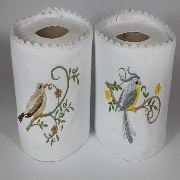 Porta Papel Higiênico Bordado Pássaros 2 Unidades