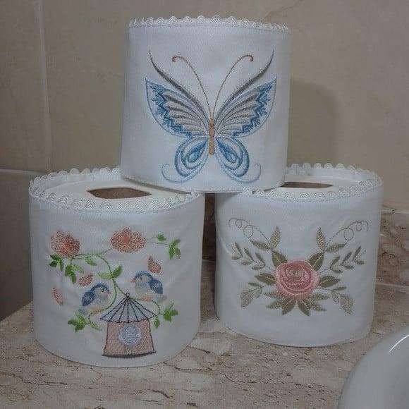 Porta Papel Higiênico de Tecido Bordado 3 Unidades