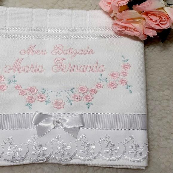 Toalha de Batismo Personalizada Floral