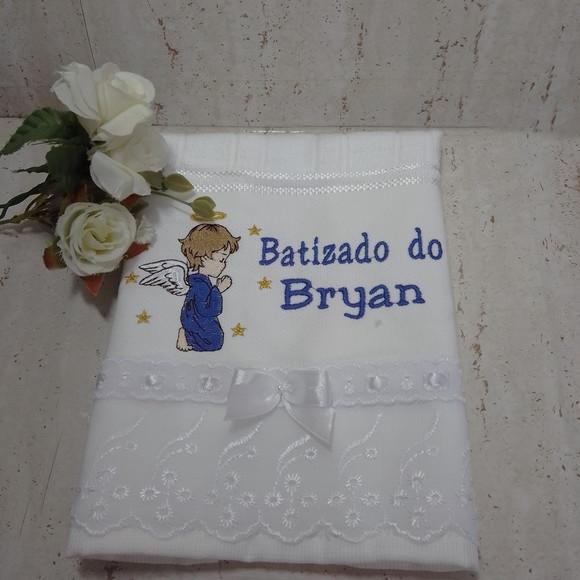 Toalha de Batizado Aveludada Anjo para Menino