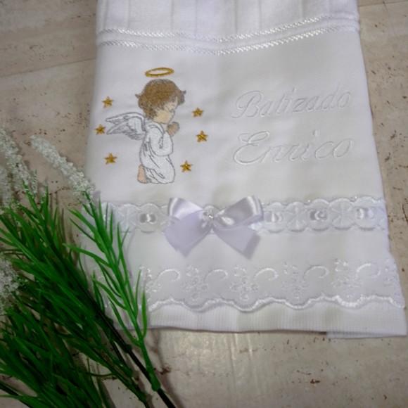 Toalha de Batizado Aveludada Anjo para Menino