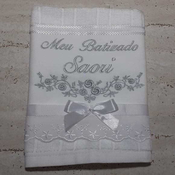 Toalha de Batizado Aveludada Floral Menina