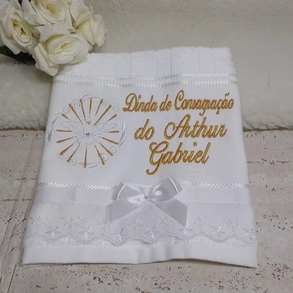 Toalha de Batizado Bordada Dinda de Consagração