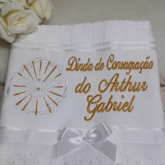 Toalha de Batizado Bordada Dinda de Consagração