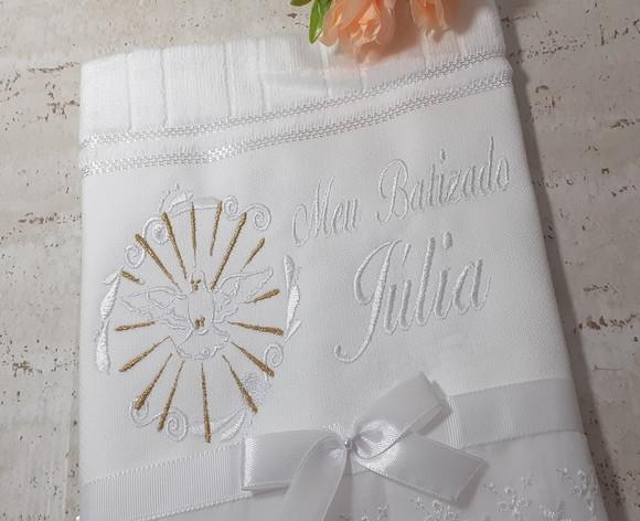 Toalha de Batizado Bordado Pomba Espirito Santo