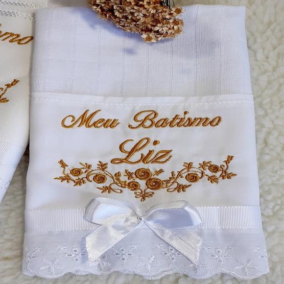 Toalha de Batizado e Fralda de Boca Personalizada