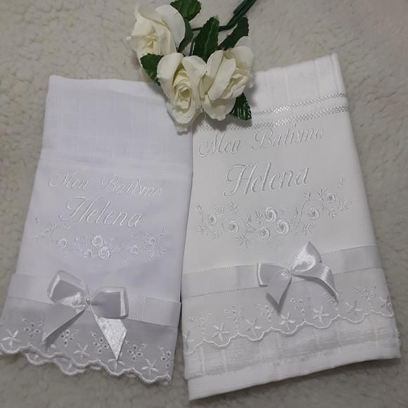 Toalha de Batizado e Fralda de Boca Personalizada