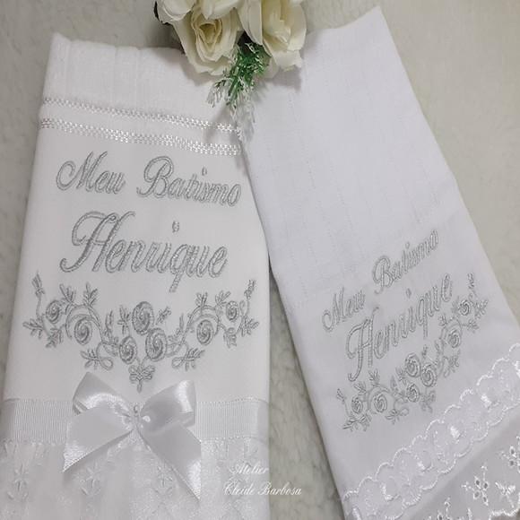 Toalha de Batizado e Fralda de Boca Personalizada