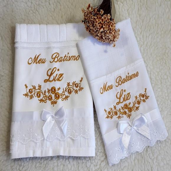 Toalha de Batizado e Fralda de Boca Personalizada