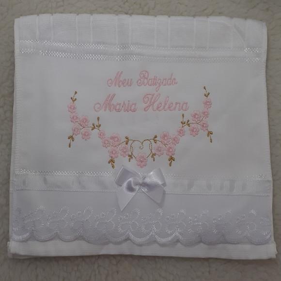 Toalha de Batizado Personalizada Bordada Flores