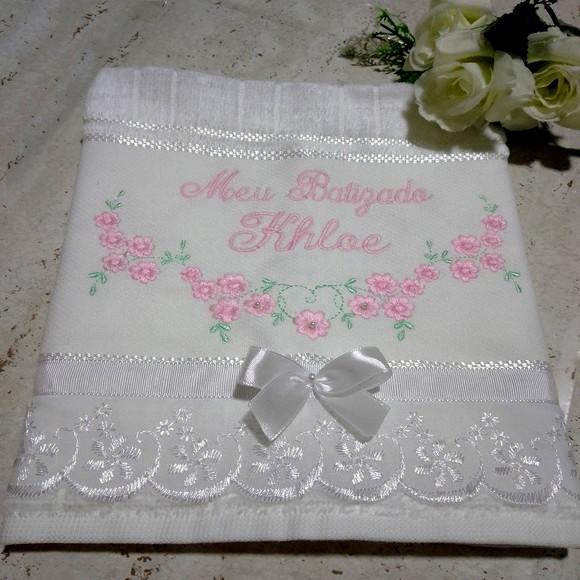Toalha de Batizado Personalizada Floral