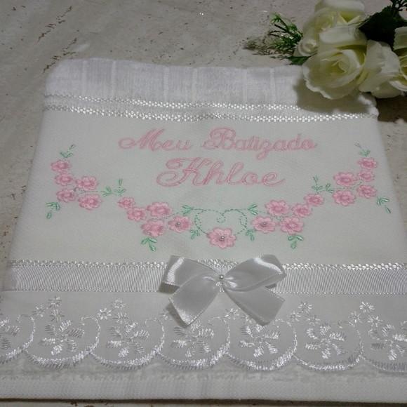 Toalha de Batizado Personalizada Floral