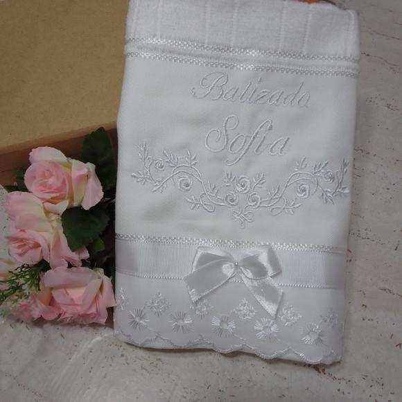 Toalha de Batizado Personalizada Floral