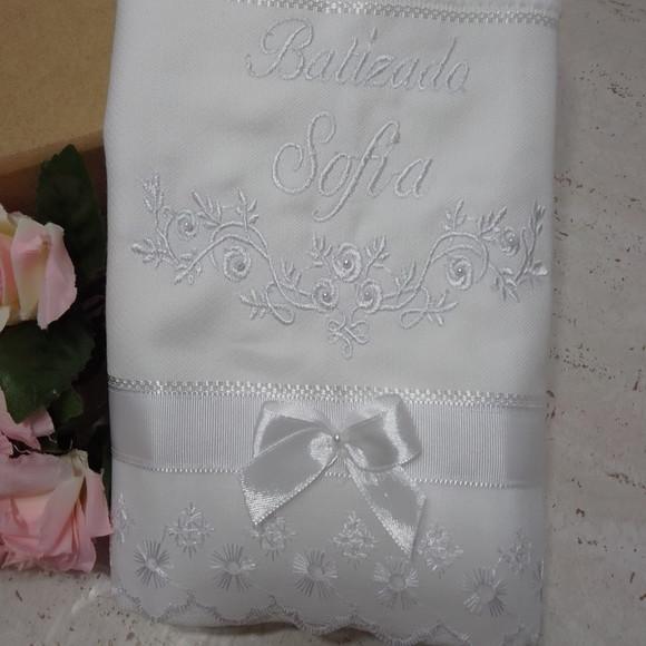 Toalha de Batizado Personalizada Floral