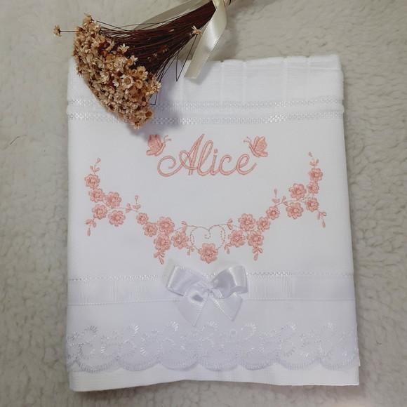 Toalha de Batizado Personalizada Floral