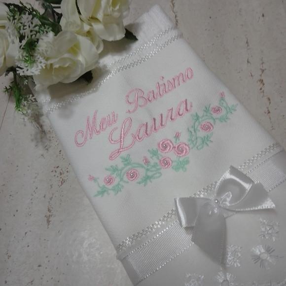 Toalha de Batizado Personalizada Floral Menina