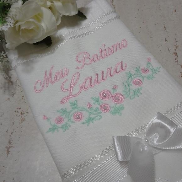 Toalha de Batizado Personalizada Floral Menina