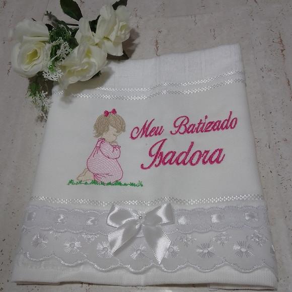 Toalha de Batizado Personalizada Menina Rezando