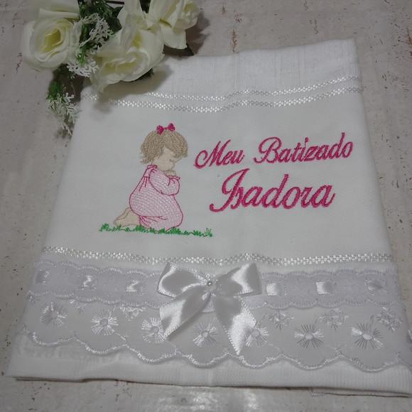 Toalha de Batizado Personalizada Menina Rezando