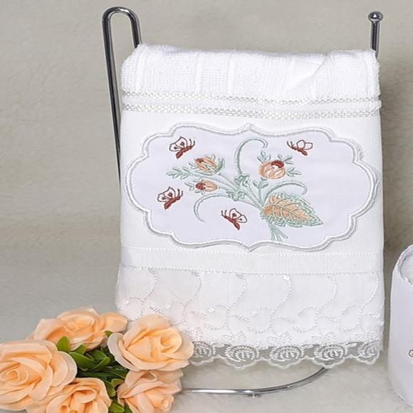 Toalha de Lavabo Bordada Borboletas e Flores