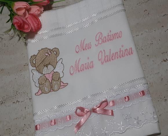 Toalha de Batizado Ursinho Rosa