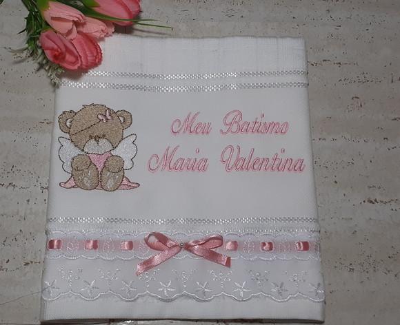 Toalha de Batizado Ursinho Rosa