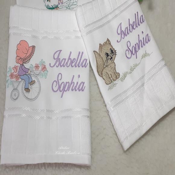 Toalha de Lanche Bordada Personalizada 3 Unidades