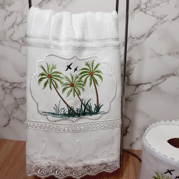 Toalha de Lavabo Bordada Coqueiros