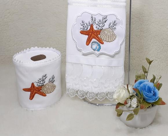 Toalha de Lavabo e Porta Papel Higiênico Bordado