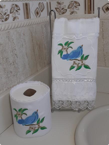 Toalha de Lavabo e Porta Papel Higiênico Pássaro Azul