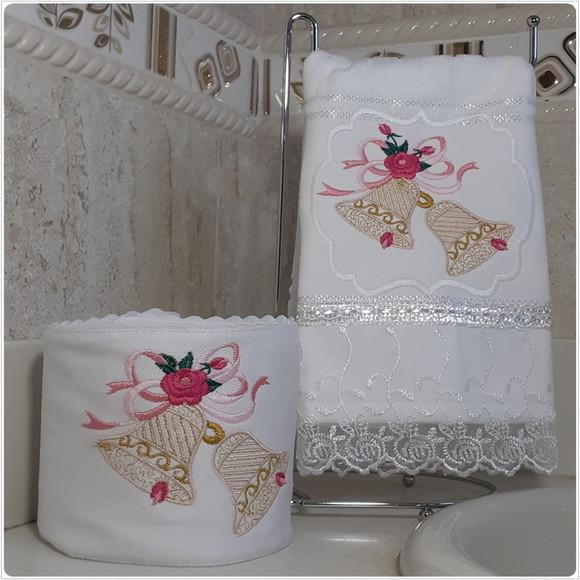 Toalha de Lavabo e Porta Papel Higiênico Sino de Natal