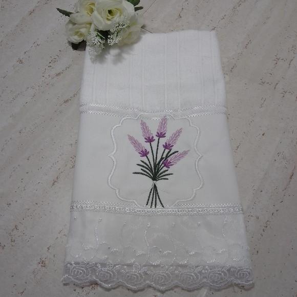 Toalha de Rosto Aveludada Bordada Lavanda