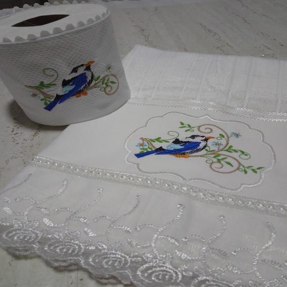 Toalha de Rosto e Porta Papel Higiênico Pássaro