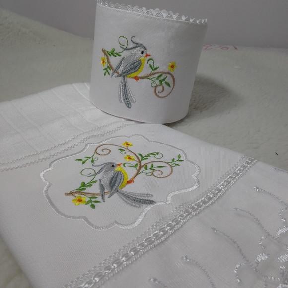 Toalha de Rosto e Porta Papel Higiênico Pássaros