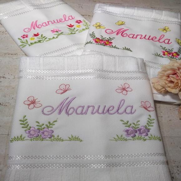 Toalha Escolar Bordada Personalizada Flores 3 Unidades