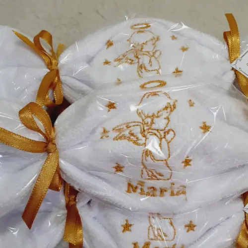100 Lembrancinha Batizado Personalizada Anjo Toalha Bordada