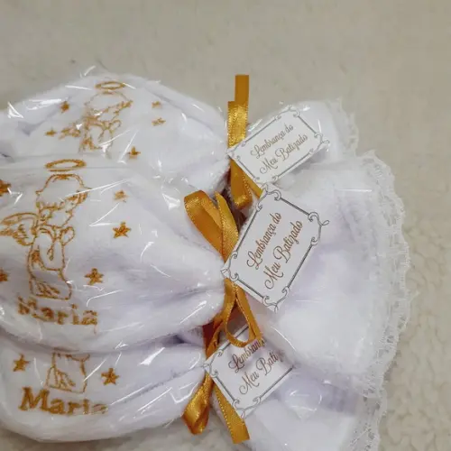 100 Lembrancinha Batizado Personalizada Anjo Toalha Bordada