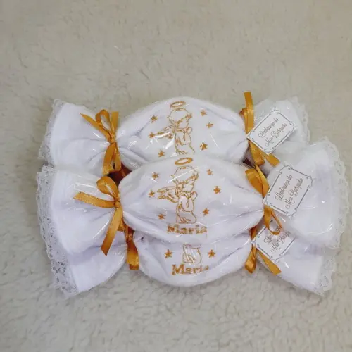 100 Lembrancinha Batizado Personalizada Anjo Toalha Bordada