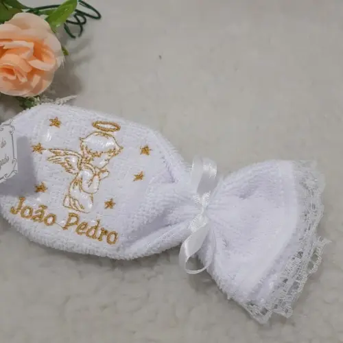 15 Lembrança Batizado Personalizada Anjinho Toalha Bordada